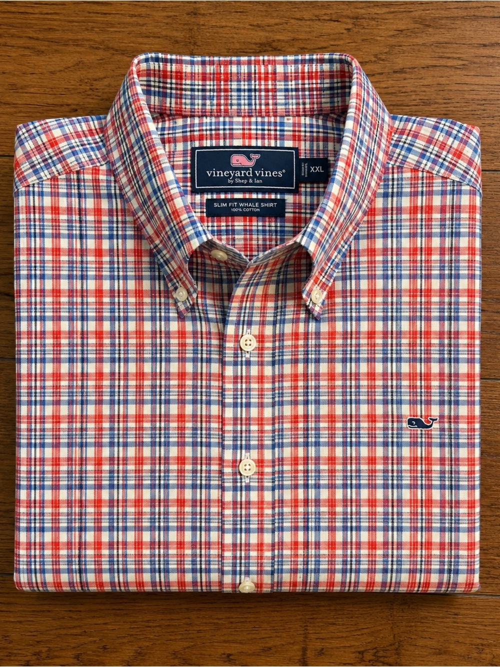 Vineyard Vines Slim Fit Whale Shirt XXL Red Blue Plaid Button Down
